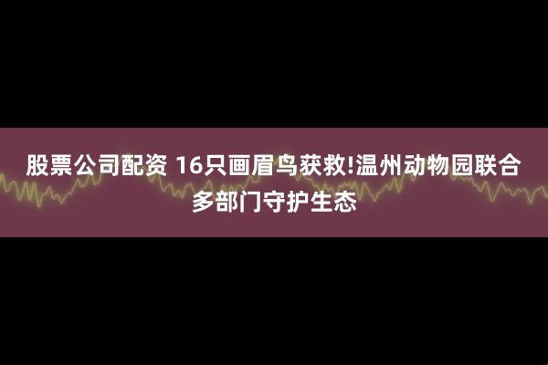 股票公司配资 16只画眉鸟获救!温州动物园联合多部门守护生态