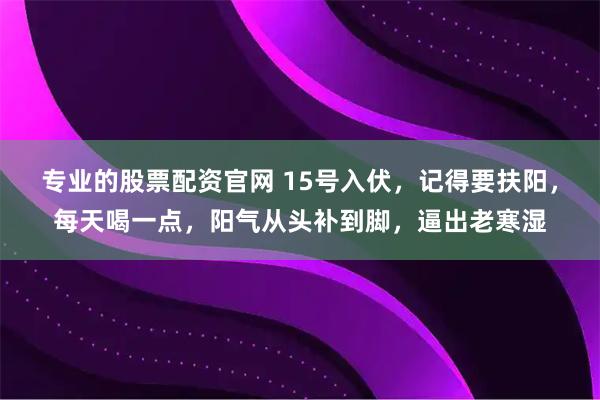 专业的股票配资官网 15号入伏，记得要扶阳，每天喝一点，阳气从头补到脚，逼出老寒湿